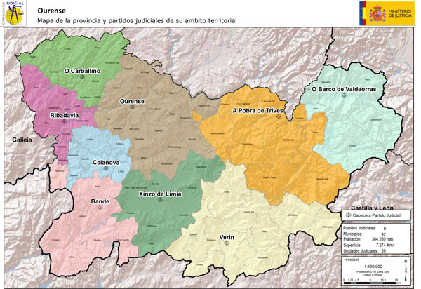 Mapa de partidos judiciales de la provincia de Ourense